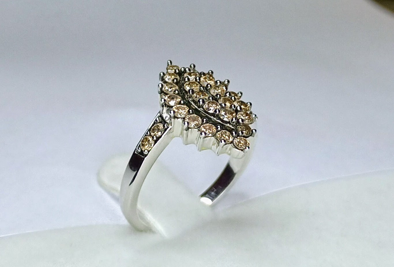 Size N/O 1ct Champagne Diamond Sterling Silver Ring