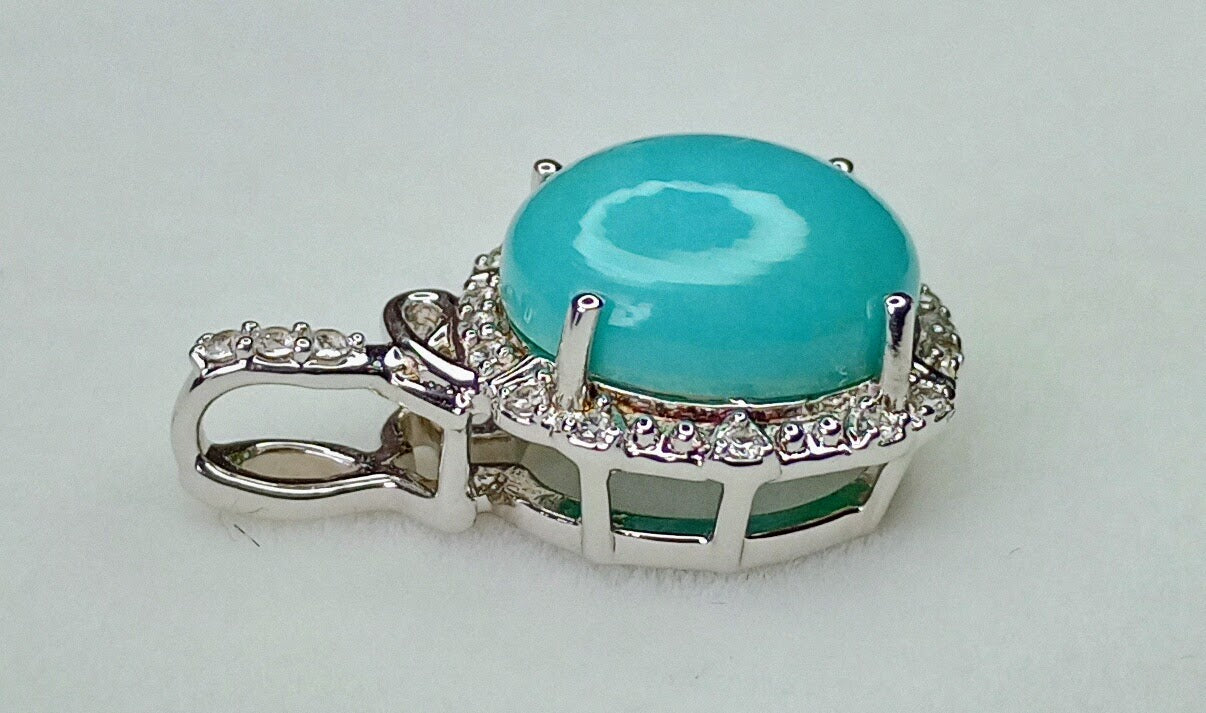 Sleeping Beauty Turquoise & White zircon Sterling Silver Pendant 3.35cts