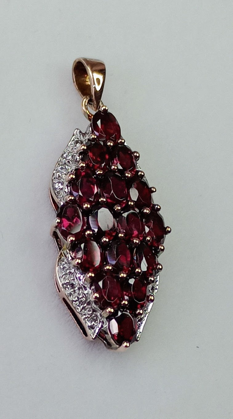 Brazilian Rhodolite rose gold overlay silver pendant