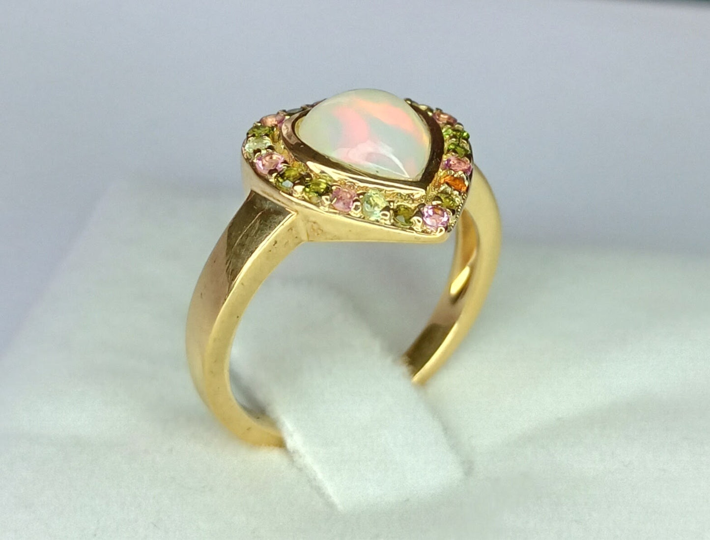Size N to O Ethiopian Opal and Rainbow Tourmaline Midas Heart Ring