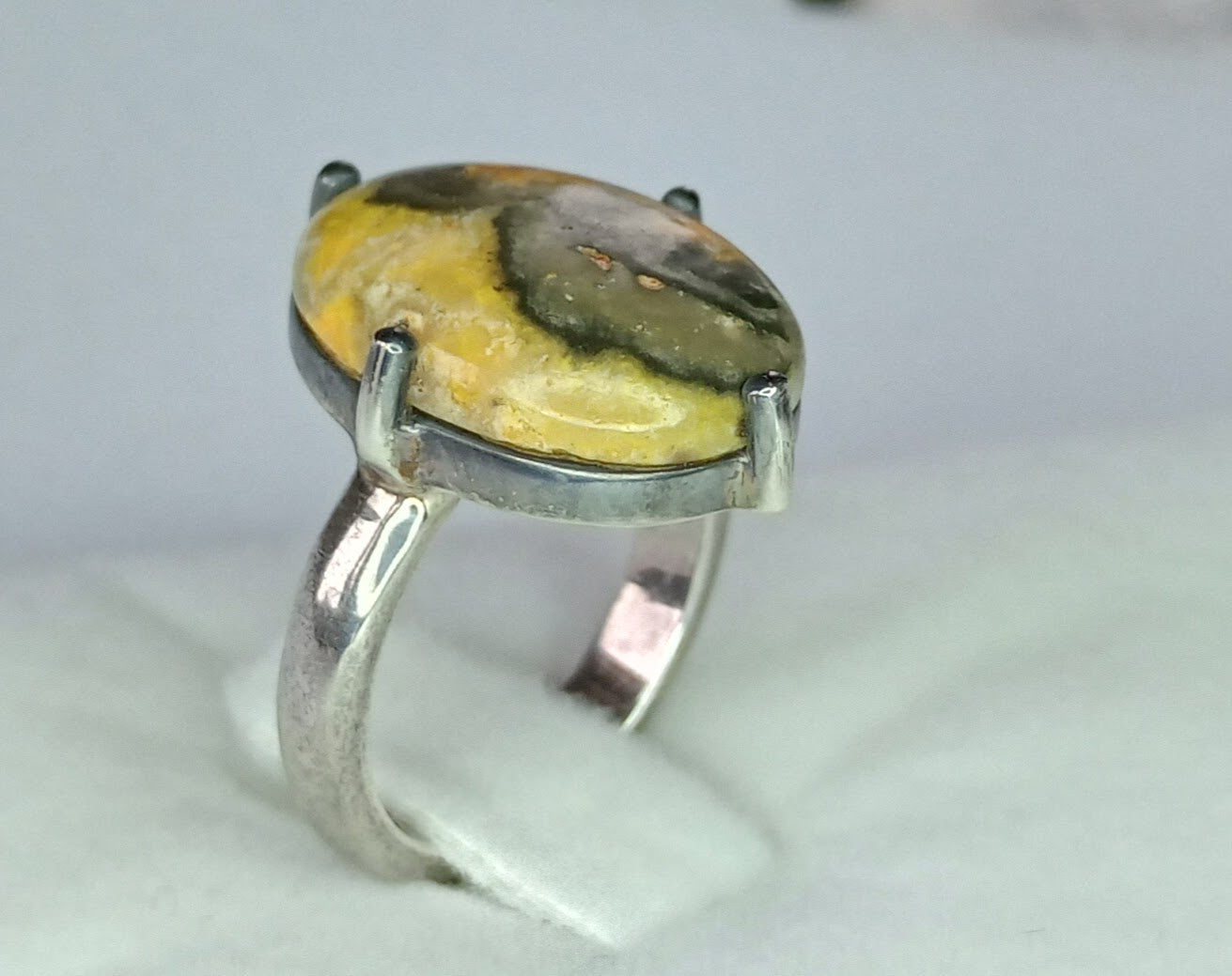 Size L-M 7.14ct Bumble Bee Jasper Sterling Silver Ring