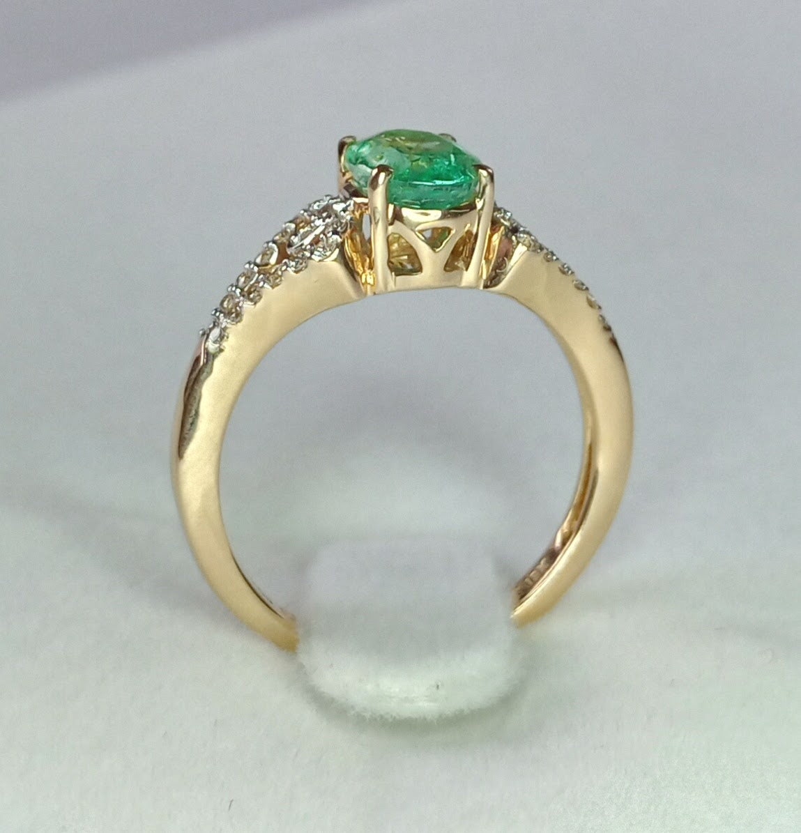 Size N to 0 Ethiopian Emerald & Diamond 18K Gold Ring
