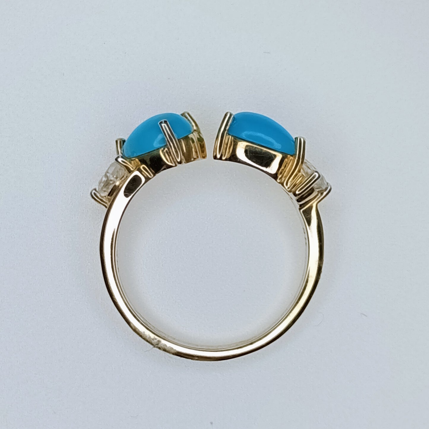 Size L-M Sleeping Beauty Turquoise and White Zircon 9K Gold Ring 1.81cts