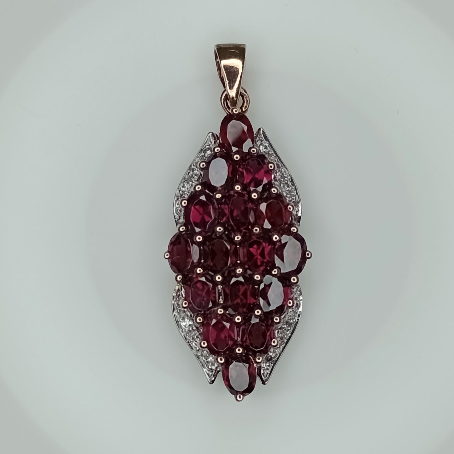 Brazilian Rhodolite rose gold overlay silver pendant