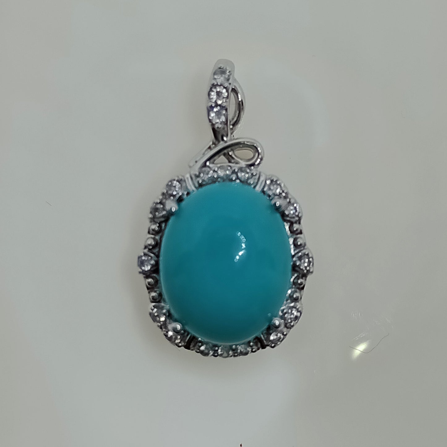 Sleeping Beauty Turquoise & White zircon Sterling Silver Pendant 3.35cts