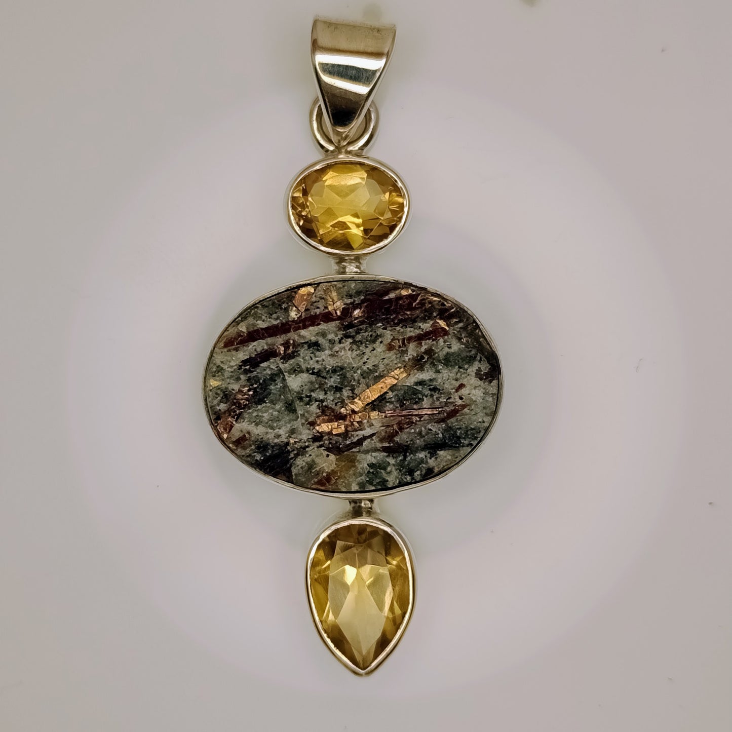 Astrophyllite Drusy & Diamantina Citrine Sterling Silver Pendant