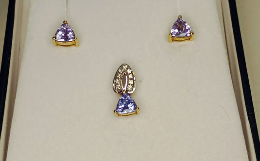 9K Fancy Tanzanite Gold Earrings and Pendant