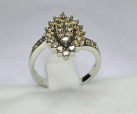 Size N/O 1ct Champagne Diamond Sterling Silver Ring