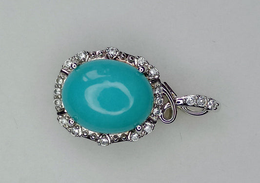 Sleeping Beauty Turquoise & White zircon Sterling Silver Pendant 3.35cts