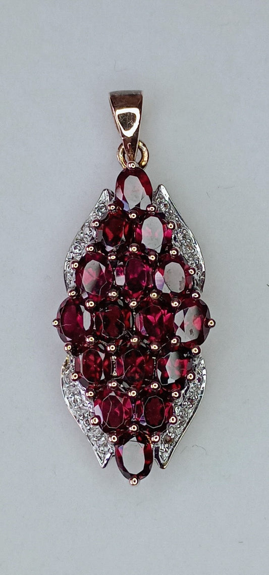 Brazilian Rhodolite rose gold overlay silver pendant