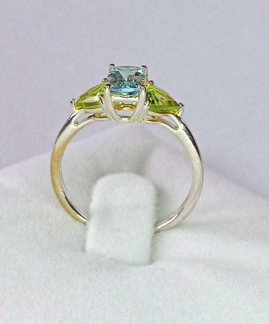 Size N to O Santa Maria Aquamarine& Nanshan Peridot Sterling Silver Ring