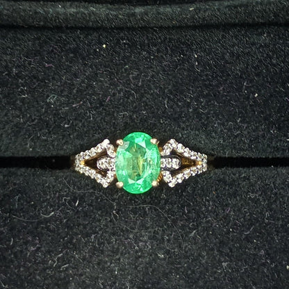 Size N to 0 Ethiopian Emerald & Diamond 18K Gold Ring