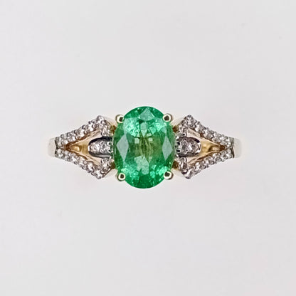 Size N to 0 Ethiopian Emerald & Diamond 18K Gold Ring