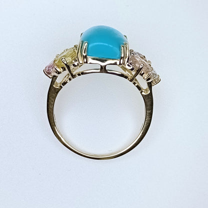 Sleeping Beauty Turquoise, Multi-Colour Sapphire & White Zircon 9k Gold Ring