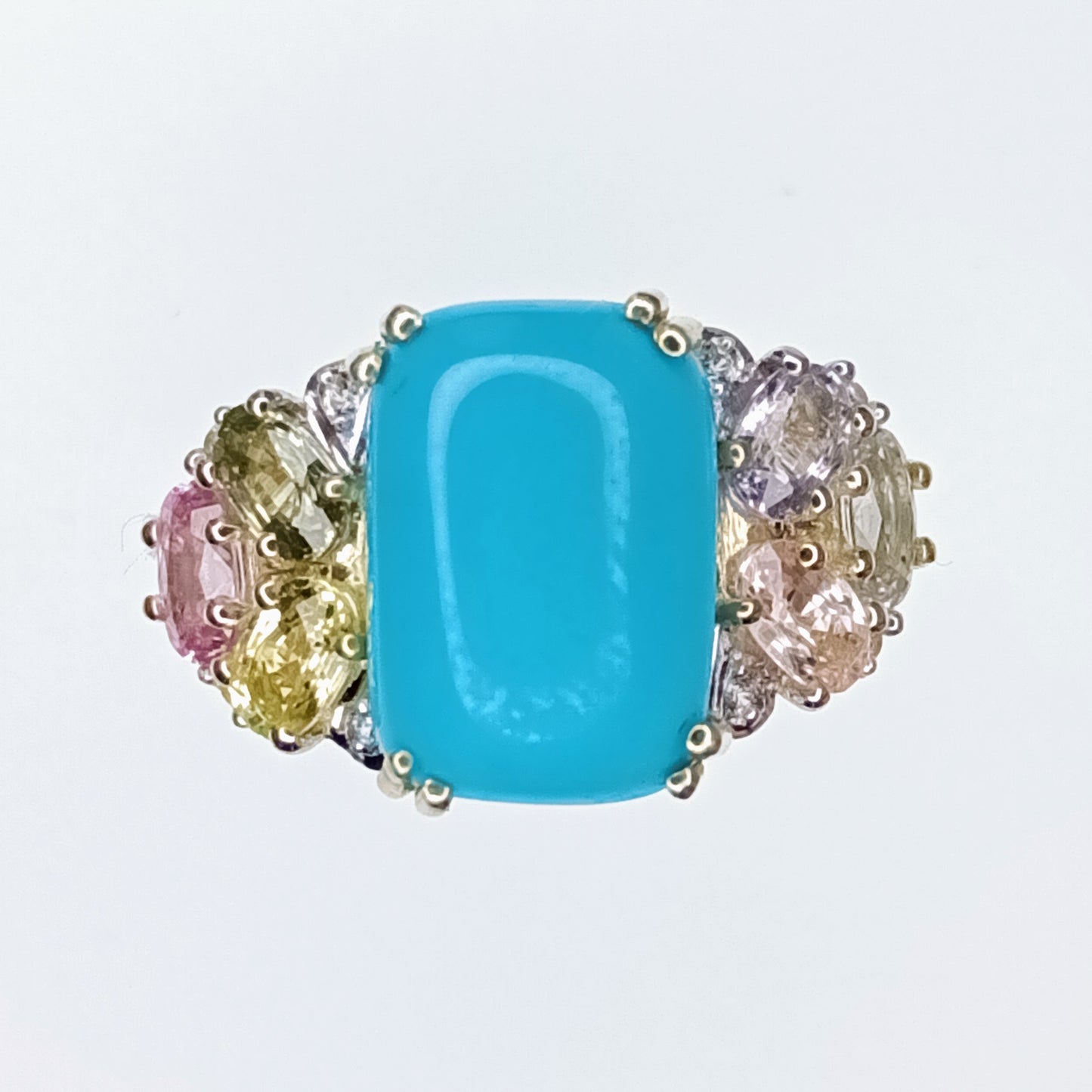 Sleeping Beauty Turquoise, Multi-Colour Sapphire & White Zircon 9k Gold Ring