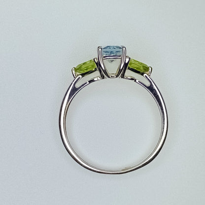 Size N to O Santa Maria Aquamarine& Nanshan Peridot Sterling Silver Ring