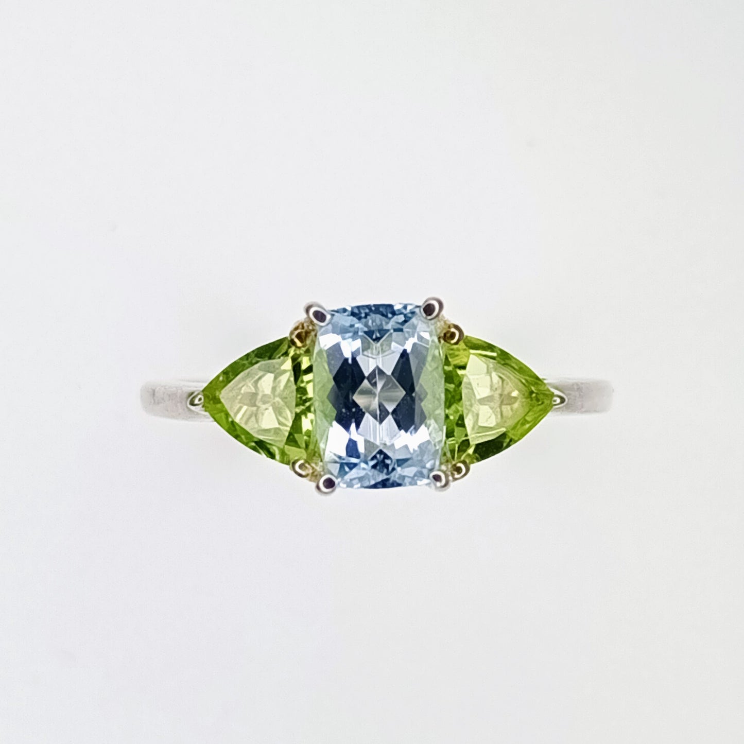 Size N to O Santa Maria Aquamarine& Nanshan Peridot Sterling Silver Ring