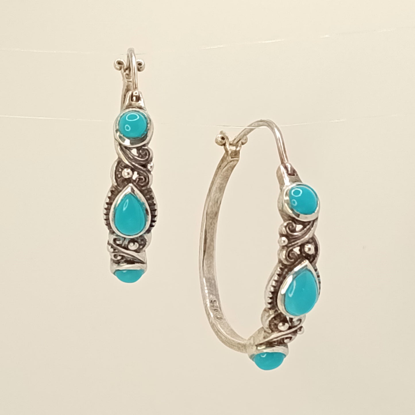 Samuel B Sleeping Beauty Turquoise Hoop Earrings in Sterling Silver 1.64cts