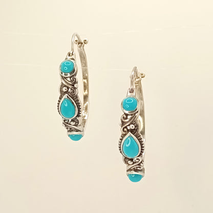 Samuel B Sleeping Beauty Turquoise Hoop Earrings in Sterling Silver 1.64cts