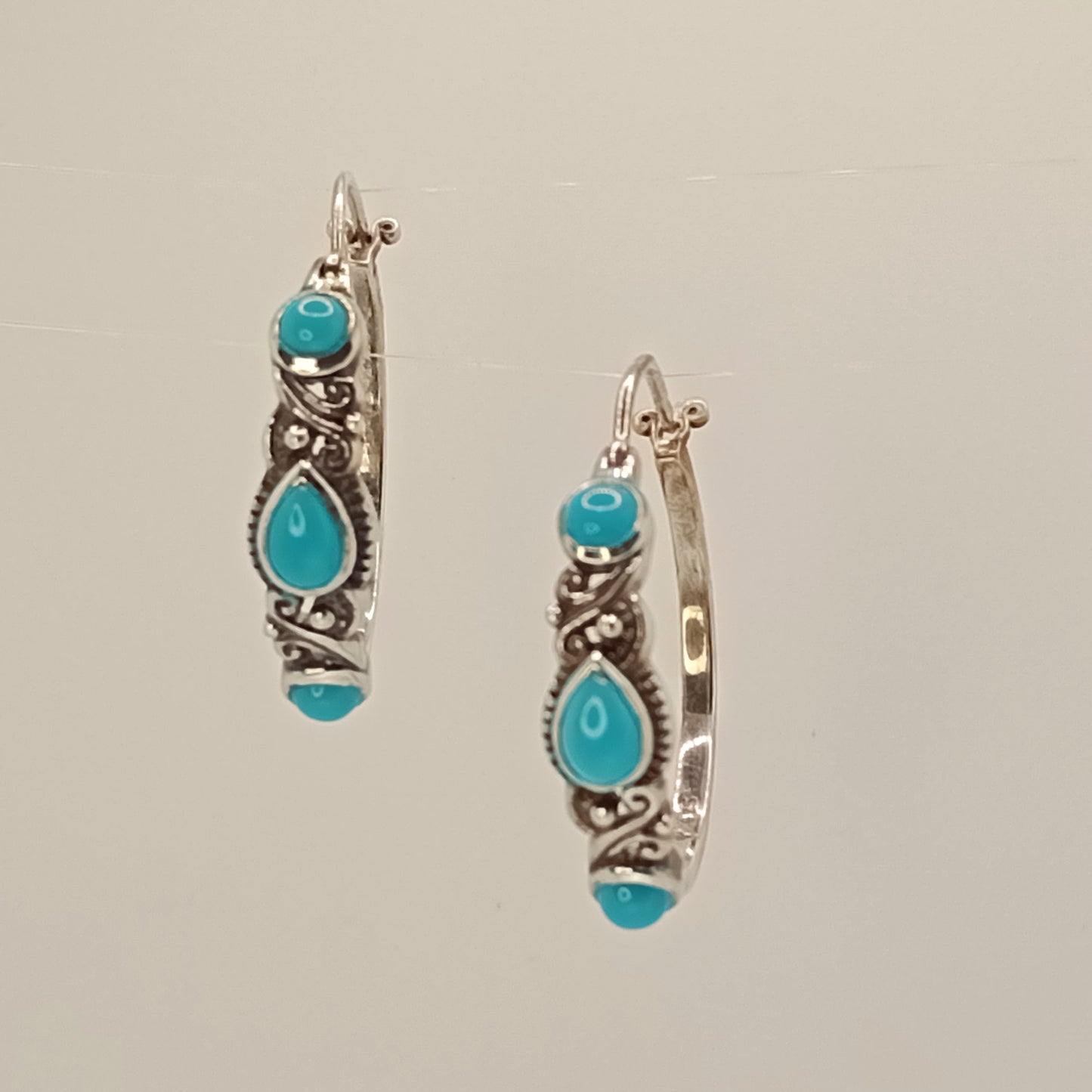 Samuel B Sleeping Beauty Turquoise Hoop Earrings in Sterling Silver 1.64cts