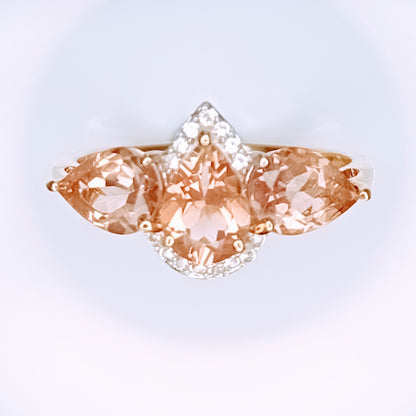 Cherry Oregon Sunstone & white Zircon 9k Gold ring