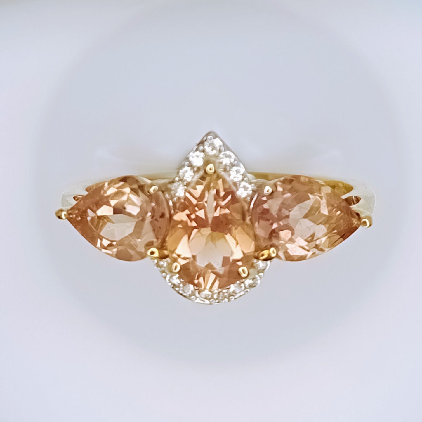 Cherry Oregon Sunstone & white Zircon 9k Gold ring