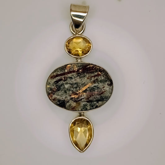 Astrophyllite Drusy & Diamantina Citrine Sterling Silver Pendant