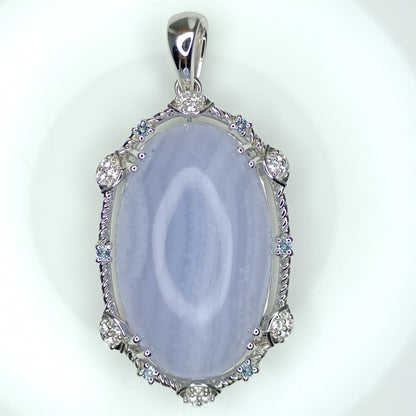 Blue Lace Agate, Swiss Blue Topaz and White Zircon Sterling Silver Pendant